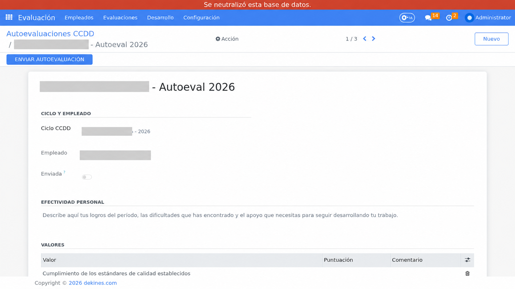 Formulario de autoevaluación consultado desde Autoevaluaciones.