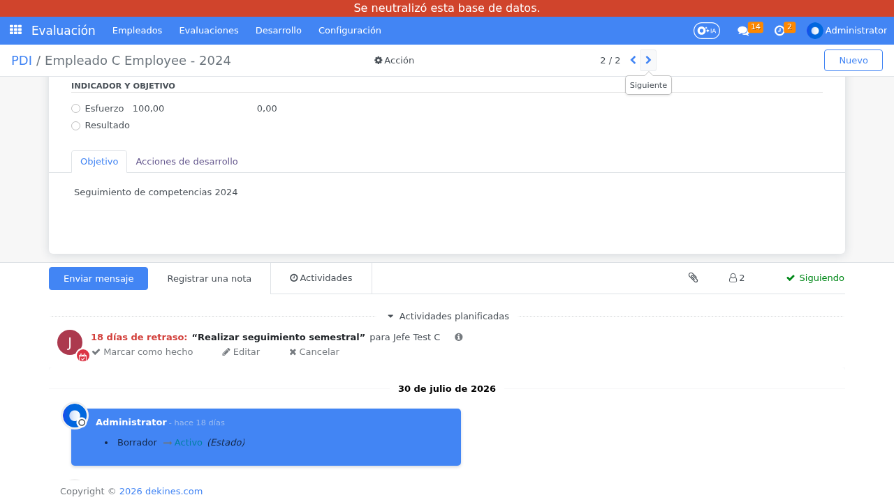 Actividad Realizar seguimiento semestral en el historial del PDI.