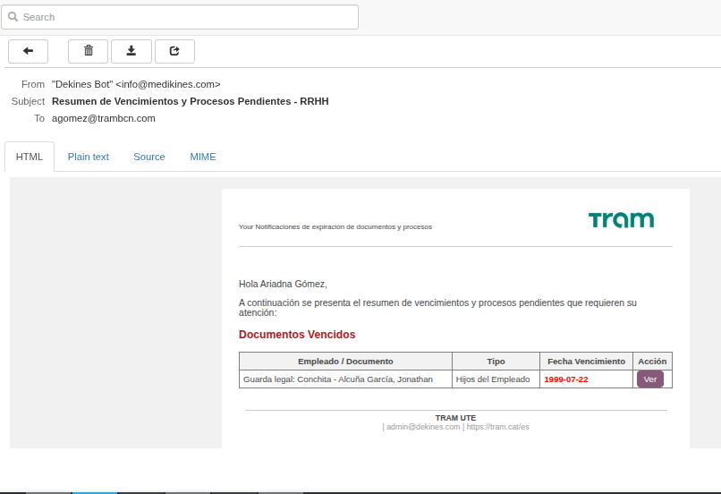 Email de resumen de vencimientos