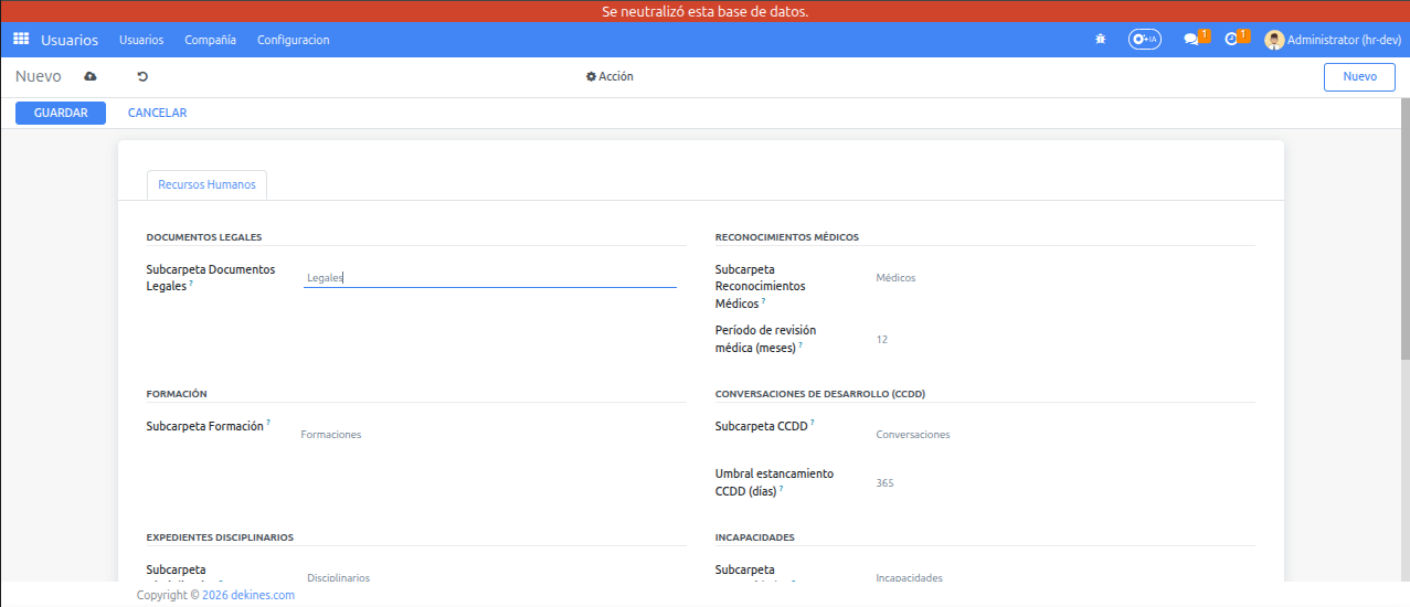 Configuración de Recursos Humanos