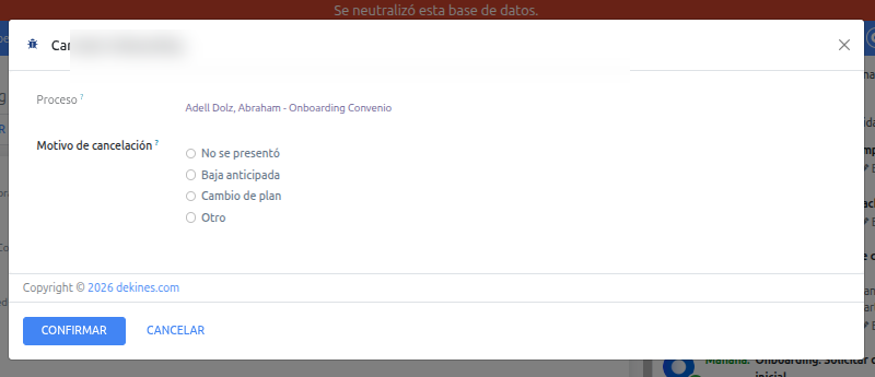 Cancelar onboarding